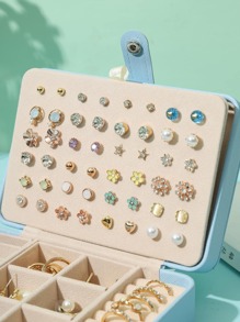 1 包 16*11*5 厘米皮革多功能双层珠宝收纳盒，情人节返校礼物 - 藍色 - 查看 4