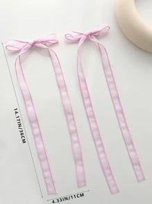 2入組女士素色蝴蝶結裝飾浪漫髮夾適用於返校 - 玫紅色 - 查看 4
