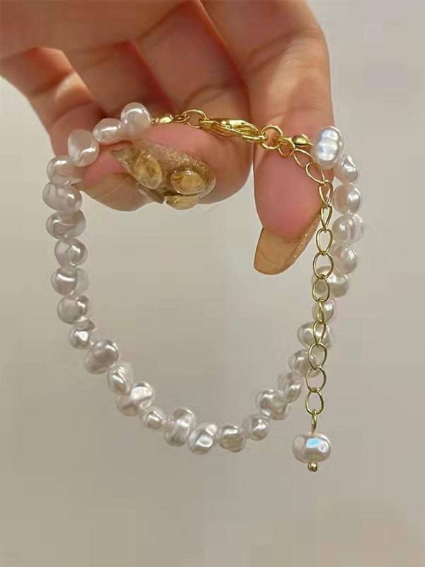 Faux Pearl Beaded Chain Bracelet