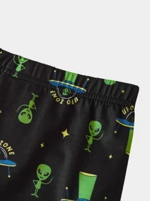 Boys Alien Print Tee & Shorts Snug Fit PJ Set - Black - View 5