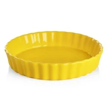 SWEEJAR Ceramic Pie Pan for Baking, 9.5 Inches Round Wavelet Fringe Pie Dish, Non-Stick Pie Plate for Pumpkin Pie, Apple Pie, Pie Pots - Yellow - View 1