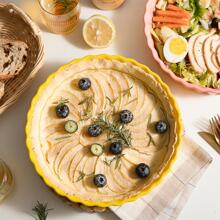 SWEEJAR Ceramic Pie Pan for Baking, 9.5 Inches Round Wavelet Fringe Pie Dish, Non-Stick Pie Plate for Pumpkin Pie, Apple Pie, Pie Pots - Yellow - View 3