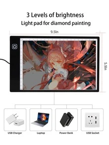 A5 Light Pad for Diamond Painting, 9.5*5.9*0.2Inches, USB-C Charging Cable, 3 Levels of Brightness, Uniformly Illuminated Diamond Art Light Board - 黑色 - 查看 2