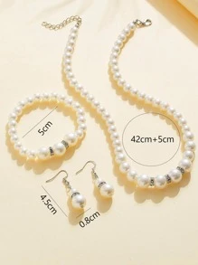 4入组/套人造珍珠裝飾首飾套裝 - 白色 - 查看 3