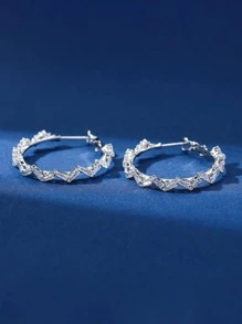 1 Đôi Khuyên Tai Vòng Đính Đá Cubic Zirconia Trang Trí Quyến Rũ Cho Nữ Cho Ngày Của Mẹ Quà Tặng - Bạc - Xem 3