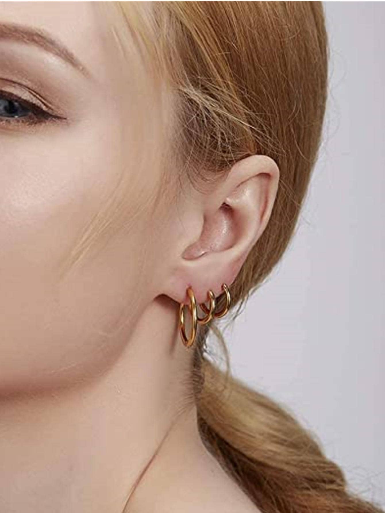 10Pcs Minimalist Titanium Steel Hoop Earrings Titanium Steel Jewelry Gift For Men Fashionable