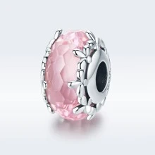 WOSTU 1入組切割珠子適合女士吊墜手環或者手鐲925純銀花朵掛飾時尚首飾類 - 銀色 - 查看 5