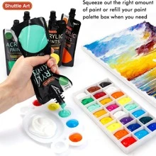 Shuttle Art Acrylic Paint, 18 Colors Acrylic Paint Pouches (120ml/4.06oz), Artist Grade Acrylic Paint Set, Rich Pigments, Non-Toxic for Artists, Beginners and Kids on Rocks Crafts Canvas Wood Ceramic