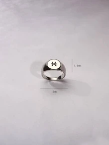 1入組12星座細節圓形裝飾戒指 - 銀色 - 查看 7