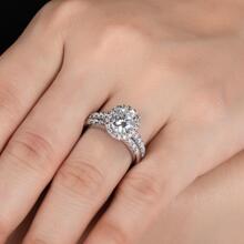 ANU JEWEL 橢圓形莫桑石戒指套裝,結婚銀戒指,訂婚新娘珠寶 - 白色 - 查看 3