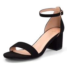 Women 2.25 In Chunky Low Heels Open Toe Block Heeled Dress Ankle Strap Pump Wedding Sandals - 黑色 - 查看 1