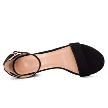 Women 2.25 In Chunky Low Heels Open Toe Block Heeled Dress Ankle Strap Pump Wedding Sandals - 黑色 - 查看 4