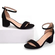Women 2.25 In Chunky Low Heels Open Toe Block Heeled Dress Ankle Strap Pump Wedding Sandals - 黑色 - 查看 2