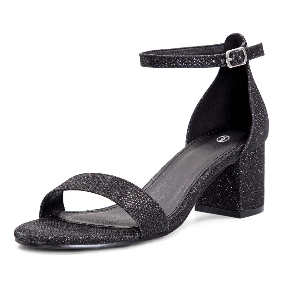 Women 2.25 In Chunky Low Heels Open Toe Block Heeled Dress Ankle Strap Pump Wedding Sandals - 黑與白 - 查看 1