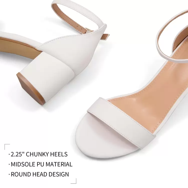 Women 2.25 In Chunky Low Heels Open Toe Block Heeled Dress Ankle Strap Pump Wedding Sandals - 白色 - 查看 3