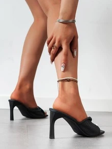 女士扭結細節穆勒細跟優雅涼鞋