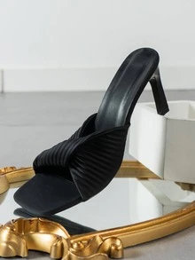 女士扭結細節穆勒細跟優雅涼鞋