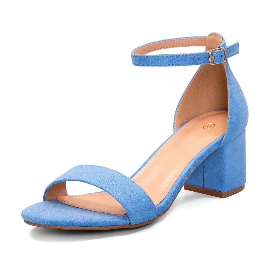 Women 2.25 In Chunky Low Heels Open Toe Block Heeled Dress Ankle Strap Pump Wedding Sandals - 藍色 - 查看 1