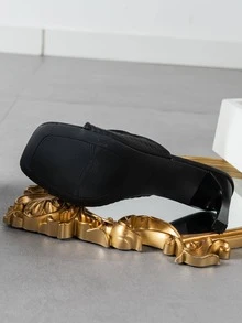 女士扭結細節穆勒細跟優雅涼鞋