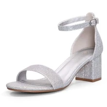 Women 2.25 In Chunky Low Heels Open Toe Block Heeled Dress Ankle Strap Pump Wedding Sandals - 銀色 - 查看 1