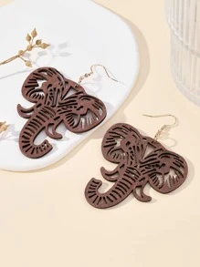 Bông tai thả voi bằng gỗ - màu nâu - Xem 2