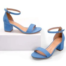 Women 2.25 In Chunky Low Heels Open Toe Block Heeled Dress Ankle Strap Pump Wedding Sandals - 藍色 - 查看 2