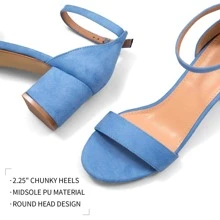Women 2.25 In Chunky Low Heels Open Toe Block Heeled Dress Ankle Strap Pump Wedding Sandals - 藍色 - 查看 3