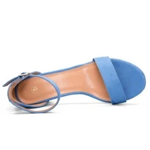 Women 2.25 In Chunky Low Heels Open Toe Block Heeled Dress Ankle Strap Pump Wedding Sandals - 藍色 - 查看 4
