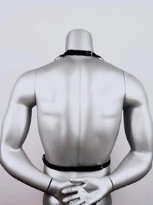 Hombres Cinturón arnés adorno de anillo - Negro - Ver 4