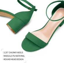 Women 2.25 In Chunky Low Heels Open Toe Block Heeled Dress Ankle Strap Pump Wedding Sandals - 綠色 - 查看 3