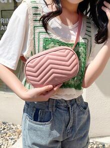 Small Square Bag Chevron Quilted Zipper PU Fashion - Pink - View 4