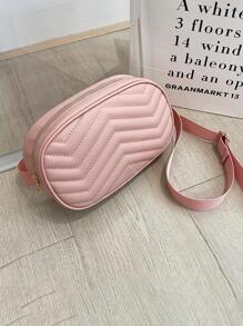 Small Square Bag Chevron Quilted Zipper PU Fashion - Pink - View 1