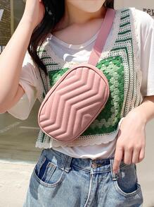 Small Square Bag Chevron Quilted Zipper PU Fashion - Pink - View 3
