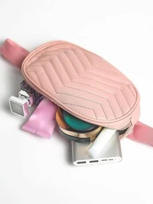 Small Square Bag Chevron Quilted Zipper PU Fashion - Pink - View 6