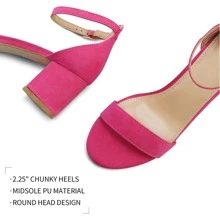 Women 2.25 In Chunky Low Heels Open Toe Block Heeled Dress Ankle Strap Pump Wedding Sandals - 玫紅色 - 查看 3