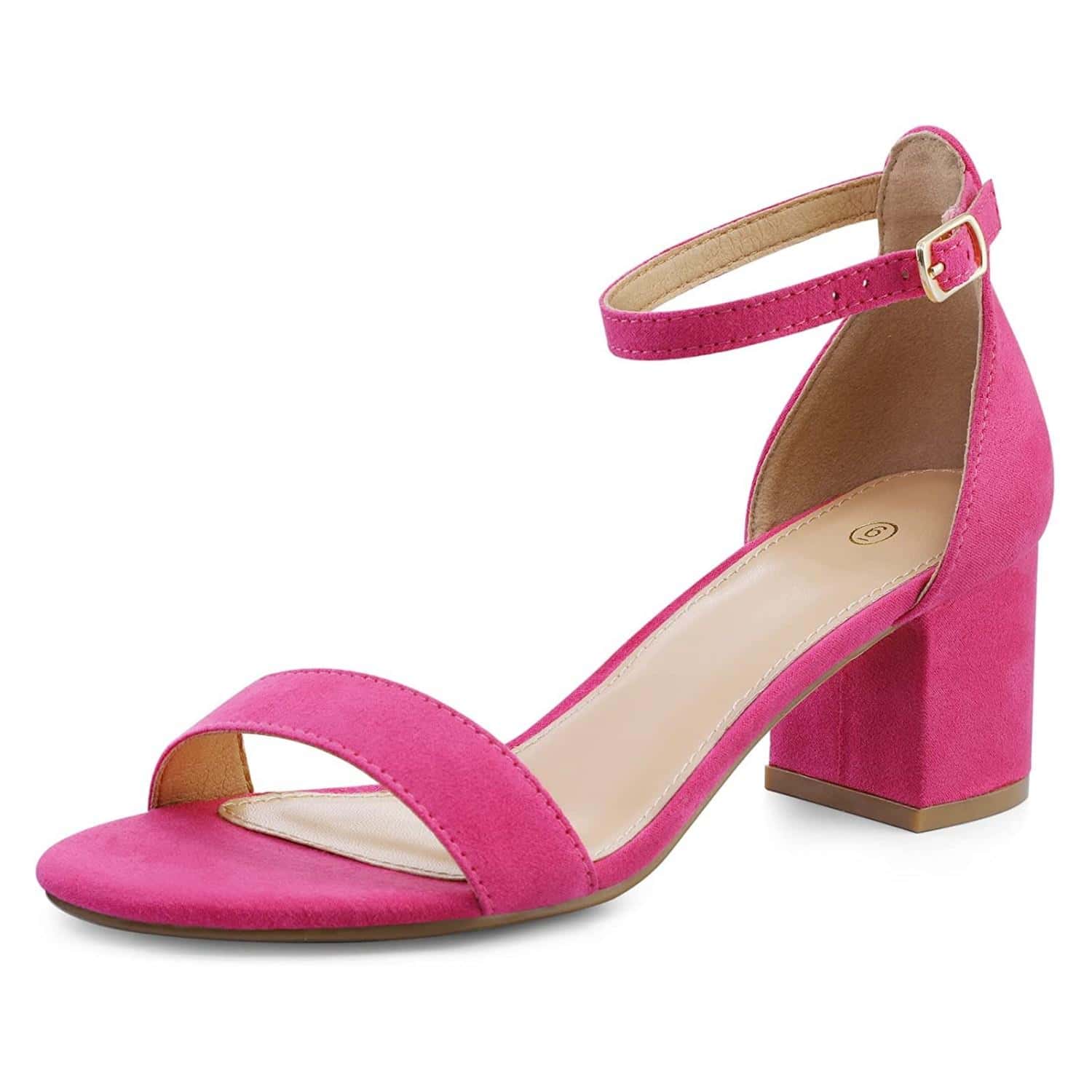 Women 2.25 In Chunky Low Heels Open Toe Block Heeled Dress Ankle Strap Pump Wedding Sandals - 玫紅色 - 查看 1