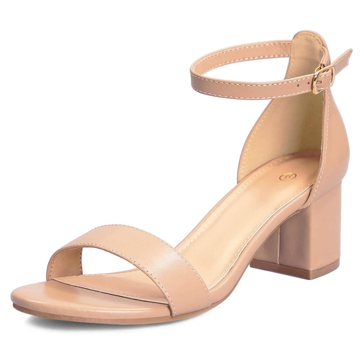 Women 2.25 In Chunky Low Heels Open Toe Block Heeled Dress Ankle Strap Pump Wedding Sandals - 藕粉色 - 查看 1