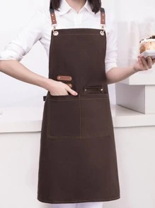 Delantal con diseño de botón - Café integral - Ver 2