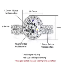 ANU JEWEL 橢圓形莫桑石戒指套裝,結婚銀戒指,訂婚新娘珠寶 - 白色 - 查看 4