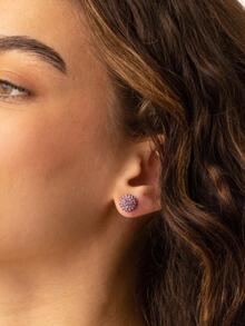 2入組方晶鋯石裝飾純銀耳釘 - 10mm閃光球耳釘 - 查看 2