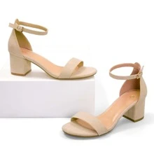 Women 2.25 In Chunky Low Heels Open Toe Block Heeled Dress Ankle Strap Pump Wedding Sandals - 杏色 - 查看 2
