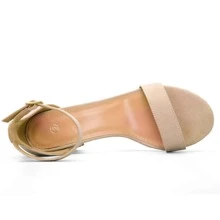 Women 2.25 In Chunky Low Heels Open Toe Block Heeled Dress Ankle Strap Pump Wedding Sandals - 杏色 - 查看 4