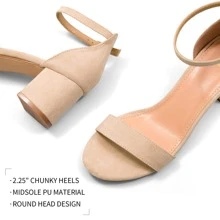 Women 2.25 In Chunky Low Heels Open Toe Block Heeled Dress Ankle Strap Pump Wedding Sandals - 杏色 - 查看 3