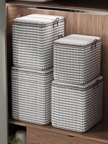 1入組千鳥格圖案衣服收納現代無紡布織物防水收納容器適用於組織服裝 - 彩色 - 查看 1