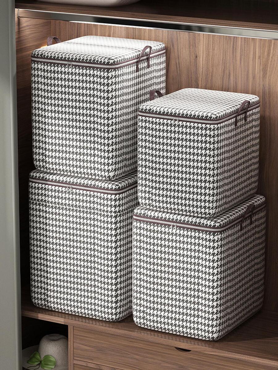1入組千鳥格圖案衣服收納現代無紡布織物防水收納容器適用於組織服裝 - 彩色 - 查看 1