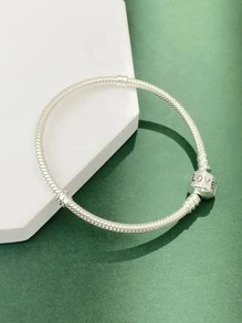 Newsoul 1入組極簡S925純銀心手環適用於女士華麗首飾類約會禮物16cm17cm18cm19cm20cm21CM22cm - 銀色 - 查看 3