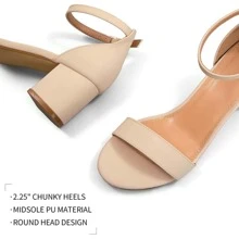 Women 2.25 In Chunky Low Heels Open Toe Block Heeled Dress Ankle Strap Pump Wedding Sandals - 卡其色 - 查看 3