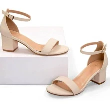 Women 2.25 In Chunky Low Heels Open Toe Block Heeled Dress Ankle Strap Pump Wedding Sandals - 卡其色 - 查看 2