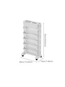 1pc PP Book Storage Rack, Creative Hollow Out Storage Rack With Wheel For Home - White - View 2