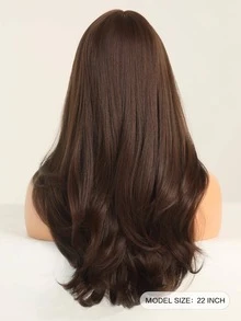 7JHH WIGS 22英寸巧克力棕色身體波浪合成假髮,帶劉海的長棕色自然波浪假髮,適用於女性日常派對使用,高貴典雅 - 巧克力棕 - 查看 3